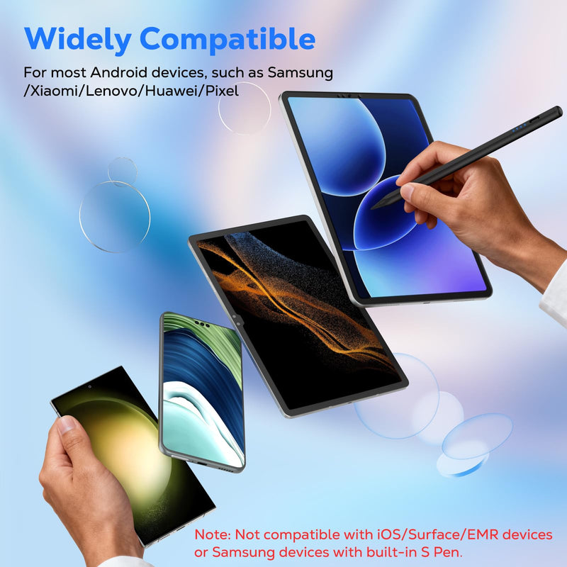 Moko Stylus Pen for Android Touchscreen,Rechargeable Tablet Pen, Black | for Samsung Galaxy Tab A11+/A9+/Vivo/Xiaomi and Other Android Tablets & Smartphones, Universal Active Fine Point Stylus