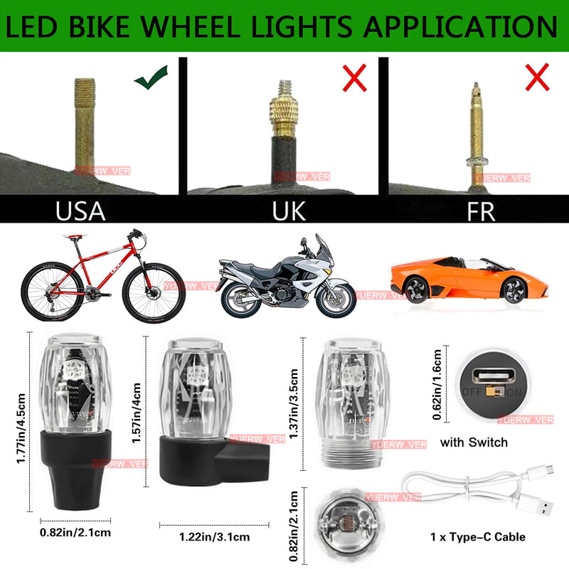 Tire Lights for Car LED Bike Wheel Light Flash Lantern Bicycle Firefly Valve Stem Cap Motorcycle Tyre Spoke Lamp Waterproof Decoration Accessories for SUV Truck Golf Cart 4 Red