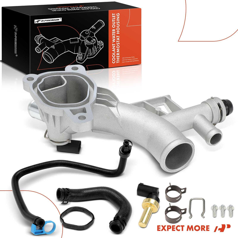 A-Premium Upgraded Aluminum Coolant Housing Water Outlet with Inlet Hose & Oil Cooler Hose Compatible with Chevy Cruze 11-15, Sonic 12-20, Trax 13-20 & Buick Encore 13-19 - L4 1.4L - Replace# 25193922