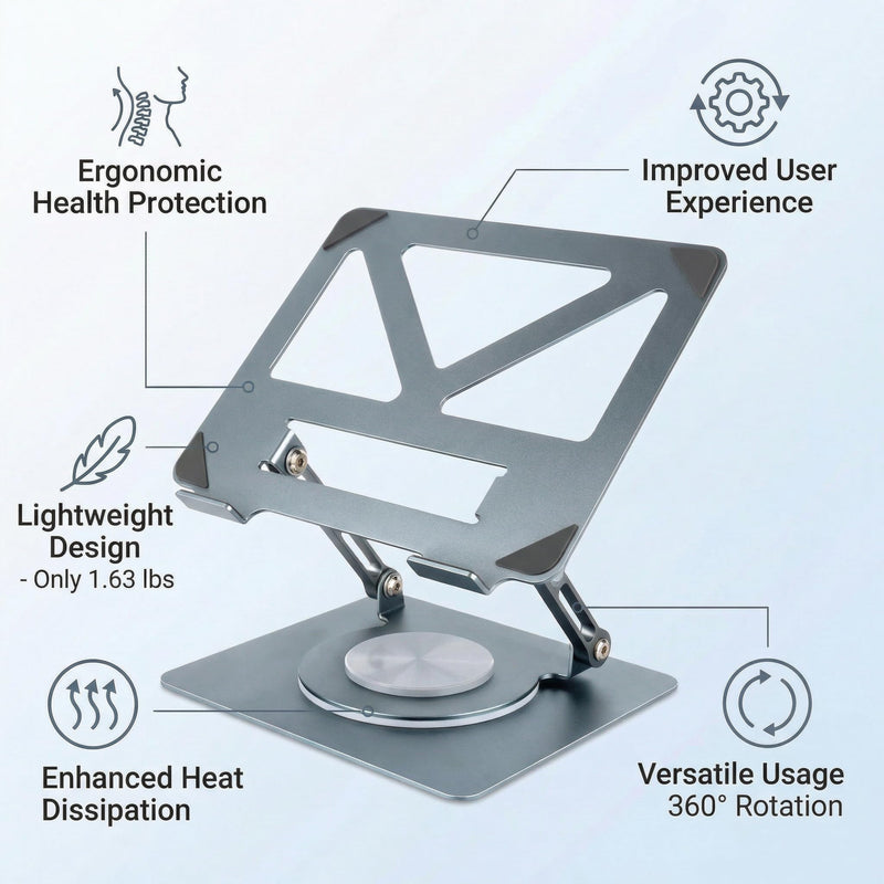 360 Rotating Aluminum Laptop Stand, Adjustable & Foldable Ergonomic Computer Stand, Compatible with MacBook, iPad, Dell, HP up to 16 Inches for Home & Office, Gray blue-green