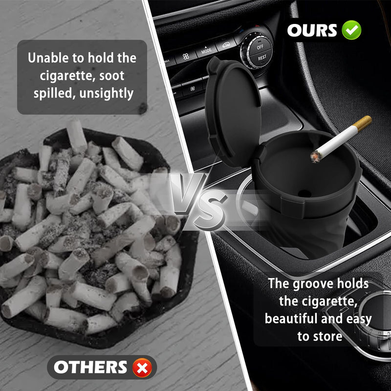 Car Silicone Ashtray,Drop-Proof & Non-Breakable Smokeless Car Ashtrays for Cup Holder Smell Proof with Separate Design,Portable Cars Ashtrays with Lid as Cars Trash Can (Black) Black