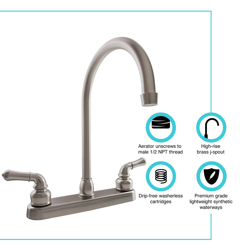 Dura Faucet DF-PK330HC-SN RV J-Spout Kitchen Sink Faucet (Brushed Satin Nickel) Brushed Satin Nickel