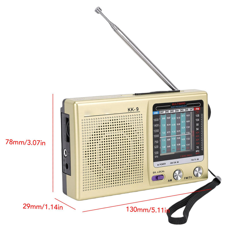 Generic AM FM SW Portable Radio with 3.5mm Headphone Jack for Walking Travel Hiking, Battery Operated Radio (Gold)