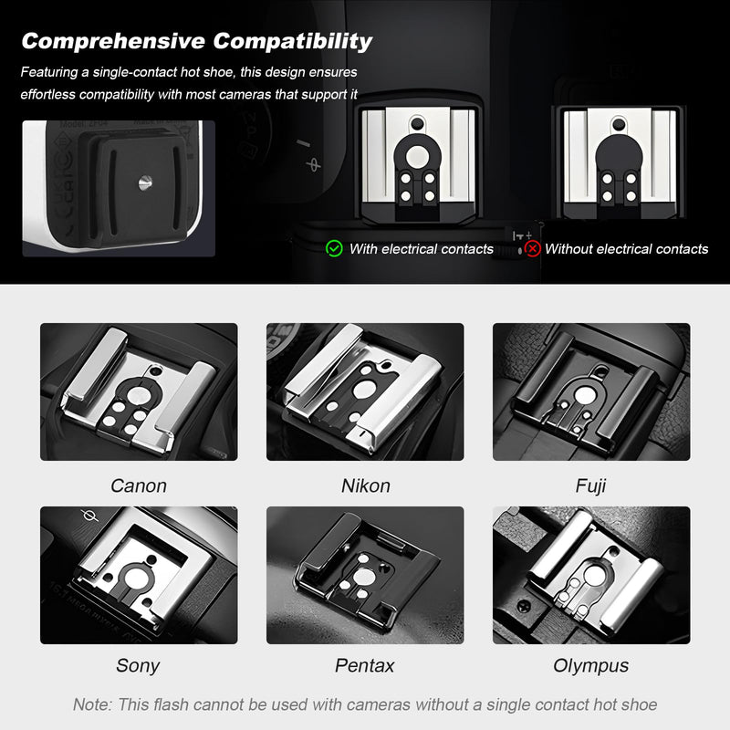 ZF08 Aluminum Mini Camera Flash for Sony zv1 Sony zve10, Speedlite On Camera, 440 Full-Power Flashes 2.5S Recycle Mini Manual Flash for Canon/Ricoh gr3/Nikon/Fuji f1 Silver-ZF08