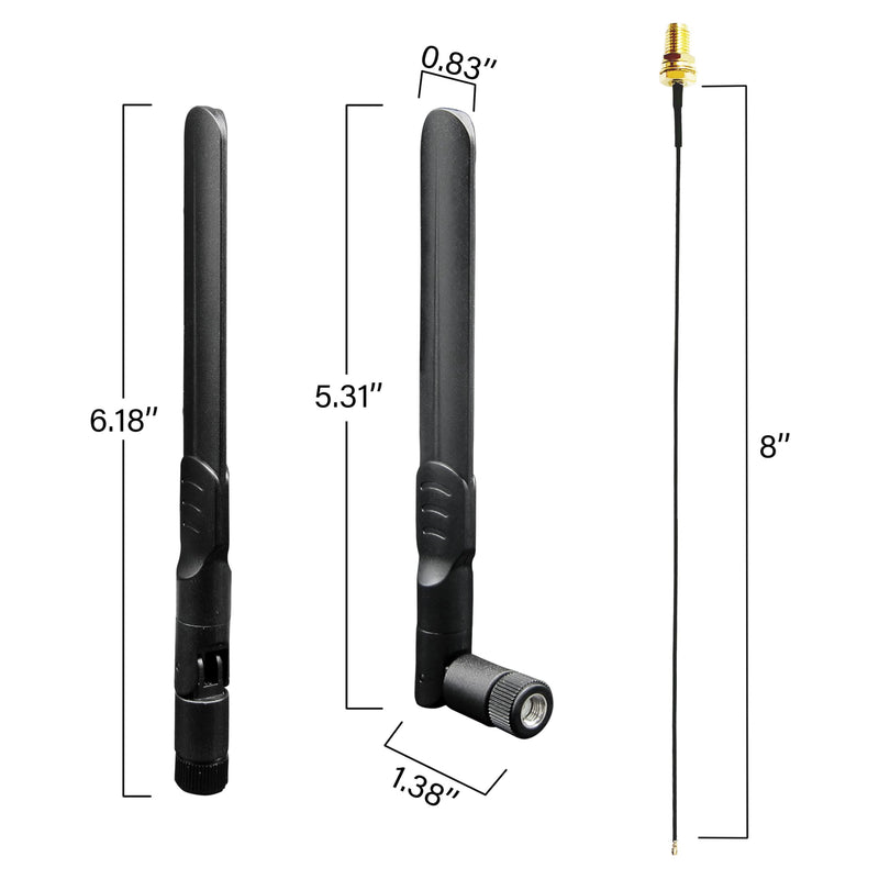 WiFi Bluetooth Antenna 2 Pack & Pigtail 2 Pack, 5Ghz 2.4Ghz M.2 NGFF WiFi Card Antenna 5dBi, 8-Inch RP SMA-Female to IPEX4/MHF4 Cable WiFi Antenna Kit for M.2 NGFF WiFi Card