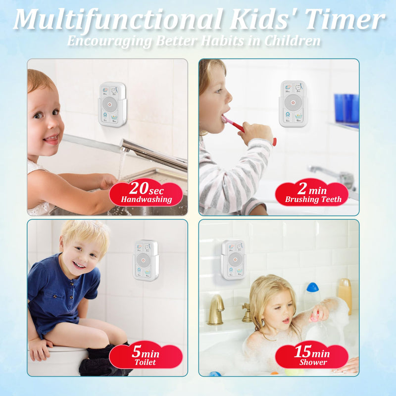 Timer for Kids Brushing: 2 Minutes Teeth Brush 20 Seconds Hand Washing 5 Min Toilet 15 Min Shower, Time Management Tool for Children - 2pcs White 2white