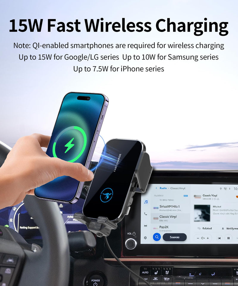 Wireless Charger Car Phone Mount for Toyota Camry LE/SE 2025-2026 8" Screen | Auto Clamp Cell Phone Mount Accessories 15W Qi Fast Charging Stand Compatible with iPhone Android,360° Navigation Bracket for 2025-2026 Camry LE/SE(8 inch screen only)