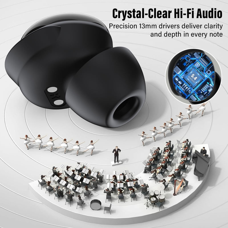 2026 Sleep Earbuds Bluetooth 5.4 in Ear Smart Touch Screen Ear Buds, 48H Playtime Mini Sleep Headphones Small Design for Side Sleepers, 5 EQ Modes, Crystal-Clear Calls, IPX7 Waterproof Earphones Black Carbon black
