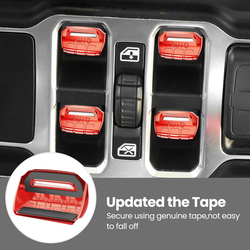 8PCS Metal Button Knob Cover for Jeep Wrangler JL JLU 2018-2025 & Gladiator JT Accessories Window Switch Button Cover Volume Radio Air Conditioner Headlight Switch Knob Cover (Red) Red