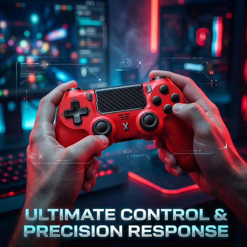 BJXOZ Wireless Controller for PS4 Controller, Gamepad with Dual Vibration | 1000mAh, Six-axis Gyroscope Sensor, USB-C Port, Speaker, 3.5mm Headphone Jack, Touchpad, Compatible with PS4/Slim/Pro/PC Red