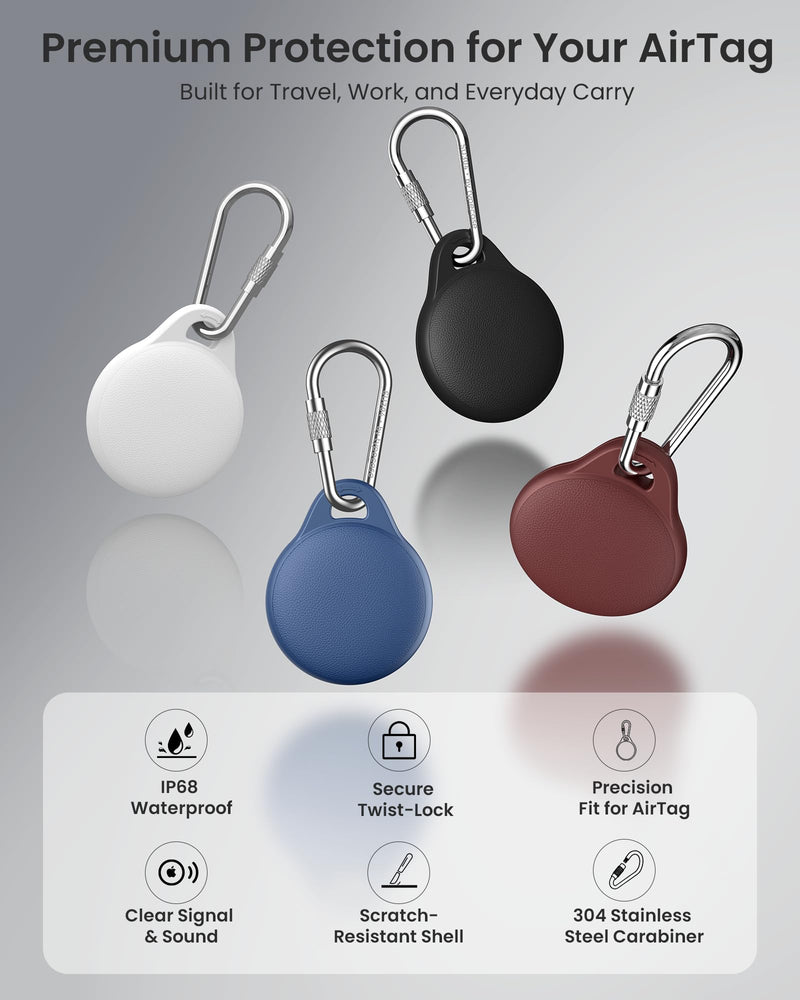 AirTag Holder for Apple AirTag 2nd & 1st Gen, 4 Pack Airtag Keychain Case | Airtag Holder Anti-Lost, Waterproof & Shockproof& Anti-Scratch Air Tag Case, for Kids, Pets, Keys, Luggage, Backpacks Black/Navy Blue/Wine Red/Gray