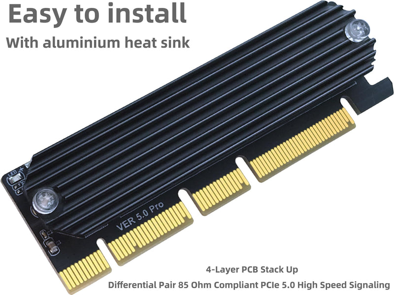 PCIe 5.0 M.2 NVMe Adapter Expansion Card for PCIe5 Gen5 SSD, Backward Compatible with PCIe 4.0/3.0/2.0/Gen4/Gen3, Fits in 1U Server. (X16) X16
