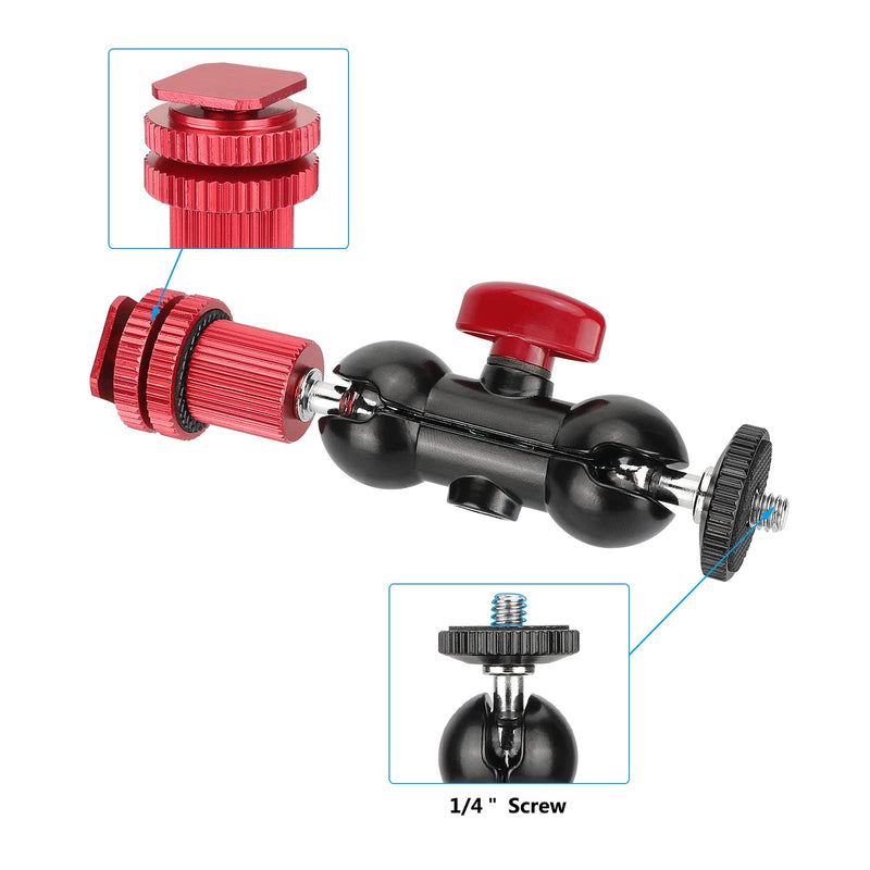 CAMVATE 360°Swivel Ball Head Holder with 1/4"-20 Screw Mount + Camera Hot Shoe Mount (Red) for DSLR Camera Monitor - 3068