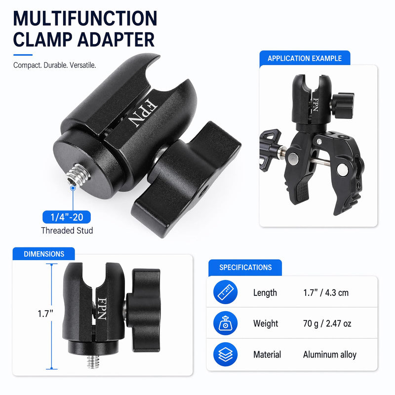 Aluminum Alloy Single Socket Arm with 1/4"-20 Threaded Stud for 1" Ball Components, 360° Rotation, Compatible with RAM B Size Mounts 1/4"-20 Threaded Stud Mount for 1" Ball