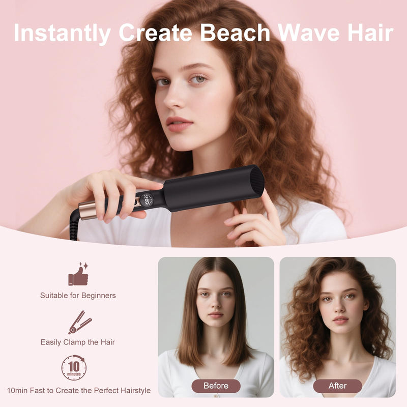 AISEELY 20MM Hair Waver Crimper - Mini 2 Barrel Beach Wave Hair Curler with 5 Adjustable Temp (120°C-200°C),Mermaid Curling Wand for Short/Long Hair, Anti-Scald, Quick & Easy Waver Curling Iron Black