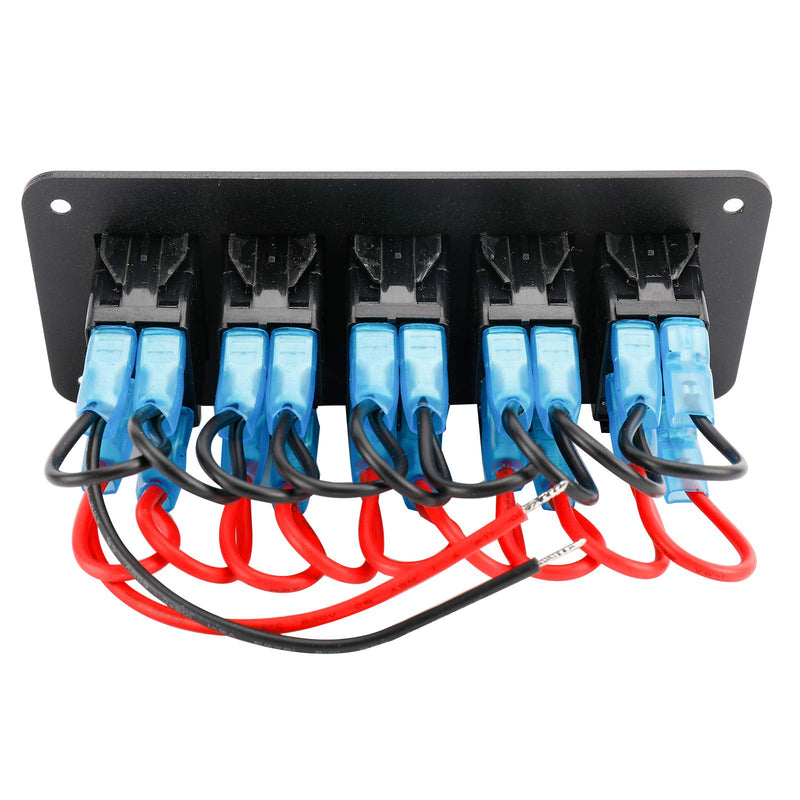 Amarine Made 12-24V Boat Switch Panel Illuminated Rocker Switch Aluminum Pre-wired Panel 2,3,4,5,6,8 Gang Toggle Switches Dash 5 Pin ON/Off 2 LED Backlit for Bus Boat Car Marine Blue LED IP65 (5 Gang)