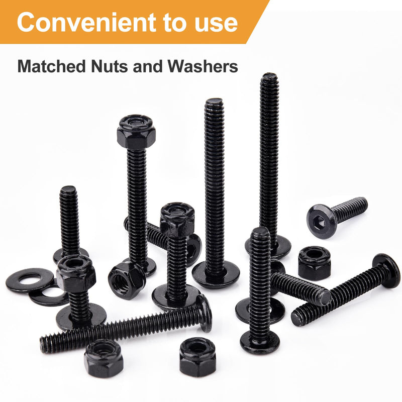 VIGRUE 175PCS 1/4-20 Flat Socket Head Screw Assortment Furniture Bolts Countersunk Screws Lock Nuts Kit, Stainless Steel 18-8 (304), Black Oxide, Length 3/4" to 3"