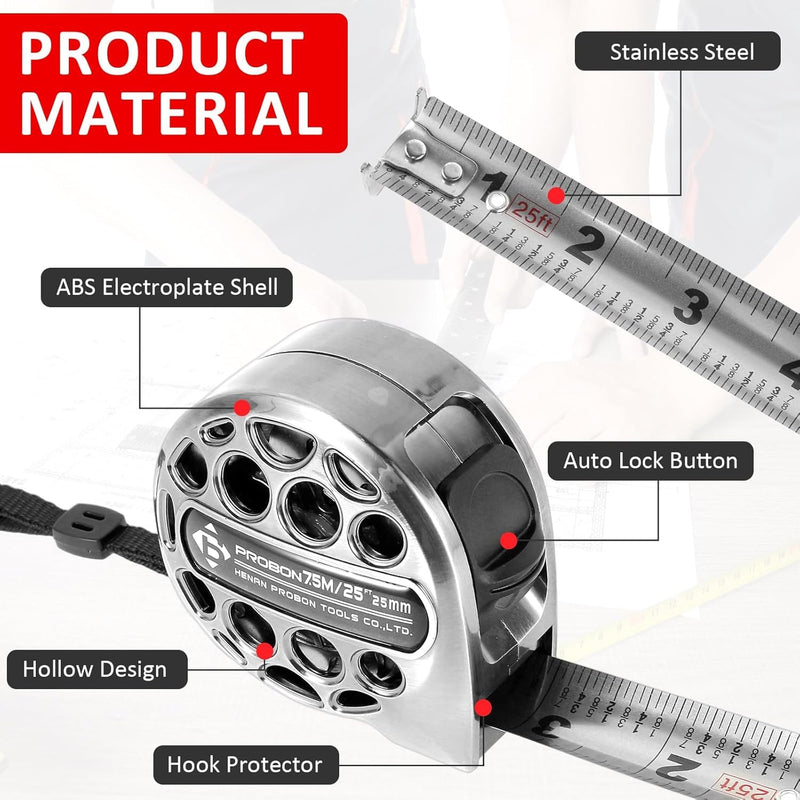 7.5M/25FT Stainless Steel Retractable Tape Measure with Double-Sided Scale, Manual Lock Measure Tape, Waterproof Anti-Fall Measure Ruler, Retractable Measure Ruler for Household Agricultural (1PCS) 1PCS