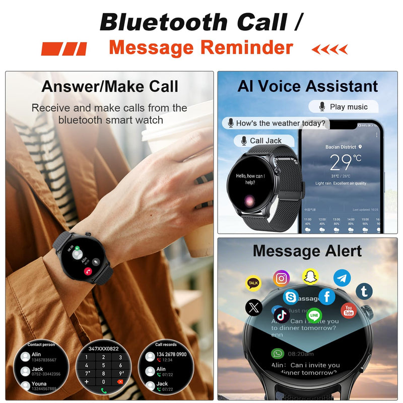 Smart Watch for Men Women Fitness: Make Answer Call Running Digital Mens Watches Waterproof Smartwatch Android Phone iPhone Samsung Compatible Step Pedometer Tracker Heart Rate Sleep SpO2 Monitor Black