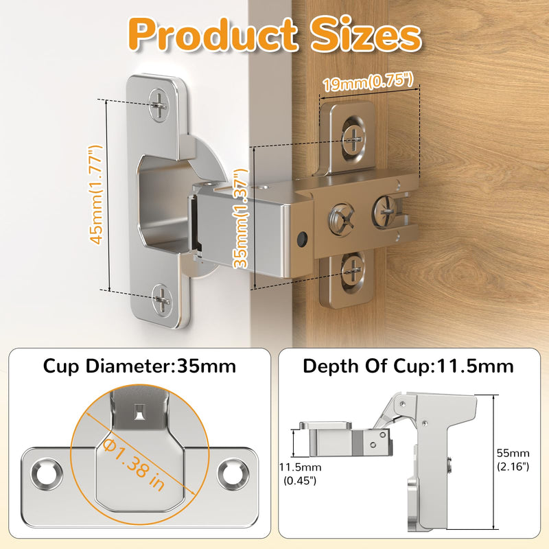 Chibery 4 Pack Face Frame Inset Cabinet Hinges, Soft Close 105° Insert Concealed Cabinet, Slide on Plate, Smooth Slow Self Closing Silent Hardware, 3D Heavy Duty for Blind Corner, Kitchen, Cupboard