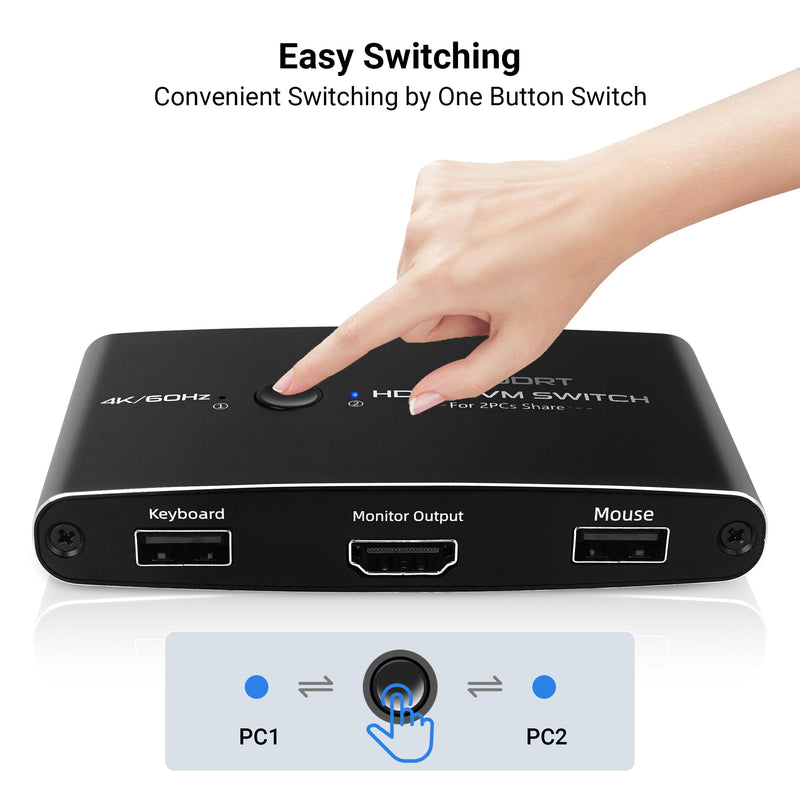DGODRT HDMI KVM Switch 2 Port 4K@60Hz HDMI USB Switch for 2 PCs Share 1 HD Monitor and 2 USB Devices, Including 2 USB Cables & 2 HDMI Cables