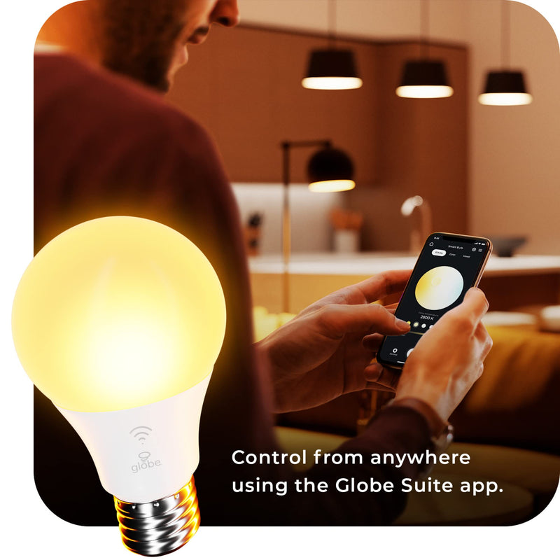 Globe Electric 34207 Wi-Fi Smart 10 Watt (60W Equivalent) Multicolor Changing RGB Tunable White Frosted LED Light Bulb 2-Pack, No Hub Required, Voice Activated, 2000K - 5000K, A19 Shape, E26 Base Color Changing