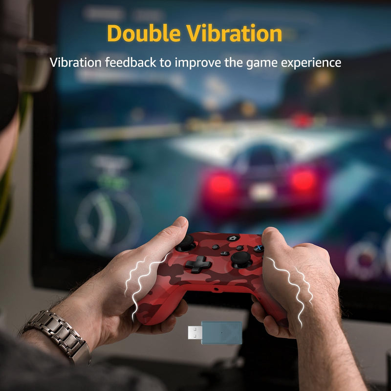 Kamylorus Wireless Controller for X-BOX One/PC, Camo Red | Hall Effect Gamepad, Turbo, 2.4G Plug and Play, Dual Vibration, 3.5mm Headphone Jack, for X-BOX One S/X, X-BOX Series S/X, PC Red Camo