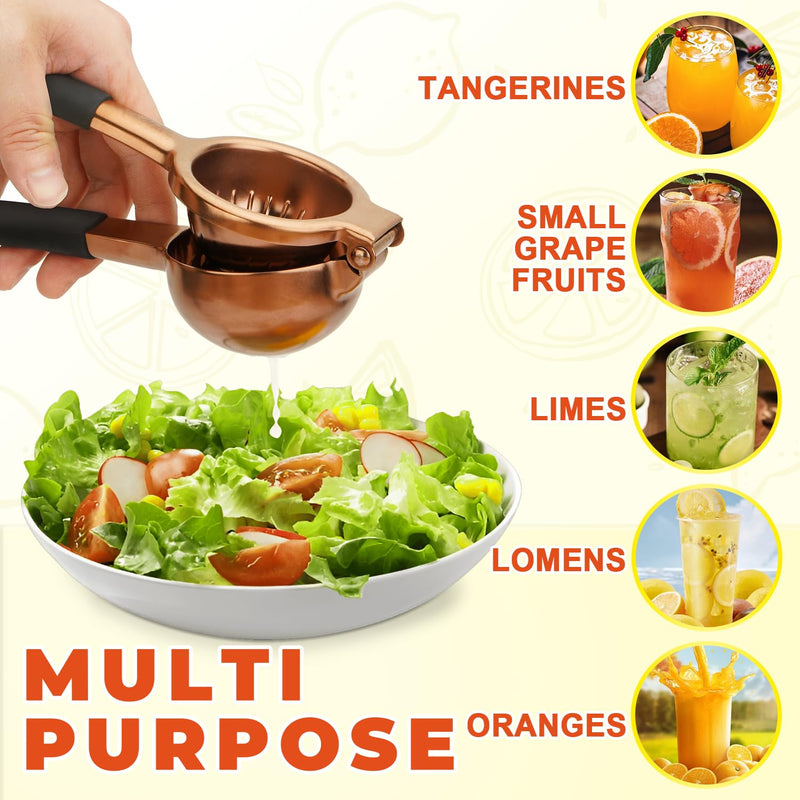 Lemon Squeezer,304 Stainless Steel Citrus Press Juicer,Non-Slip Grip Design Manual Juicer,Heavy Duty Manual Citrus Press Juicer & Lime Squeezer-Rose Gold & Red Rose Gold & Red