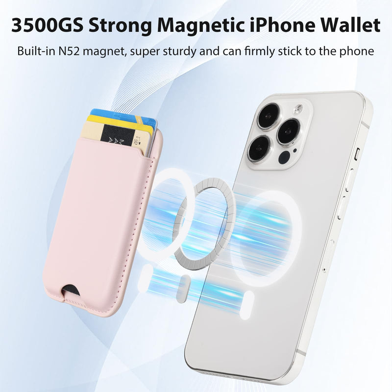 Magnetic Wallet Compatible with Apple Magsafe,2Pack Mag Safe Card Holder for iPhone 15/14/13/12 Pro/Max/Plus/Case,Vegan Leather RFID Phone Wallet Fits 4 Cards - White+Pink