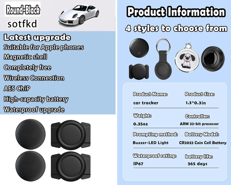 2 Pack-GPS Tracker for Vehicles,Tracker Device for Vehicles w/Magnetic | Tracking Devices for Cars Hidden,Car GPS Tracker,Car Tracker (Only iOS) | No Monthly Fee | Waterproof | with Apple Find My