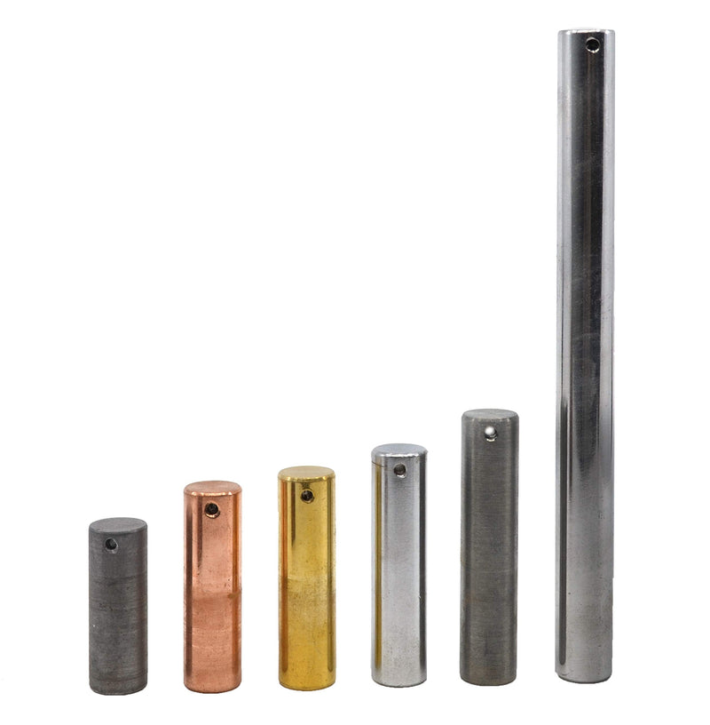 EISCO 6pc Equal Mass Metal Cylinders Set - Copper, Lead, Brass, Zinc, Iron & Aluminum - Includes Wooden Storage Block - for Specific Heat, Specific Gravity & Density Experimentation