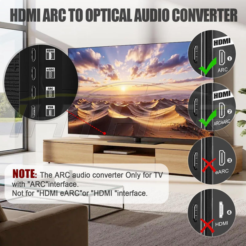 192KHz HDMI ARC to Optical Audio Adapter, HDMI ARC Cable for Soundbar to TV, Plug & Play Optical Audio to HDMI A RC Converter, Optical Audio Splitter Support for PCM/LPCM/Dolby 5.1/DTS 5.1[No CEC]