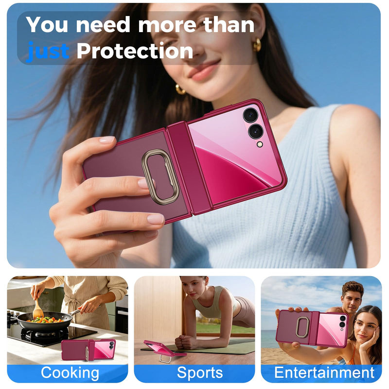 Kaiiecal for Samsung Galaxy Z Flip 7 Case with Ring [Anti-Yellowing][Built-in Screen Protector][Hinge Protection] Translucent Matte Shockproof Protective Slim Case for Galaxy Z Flip 7(Magenta) Magenta