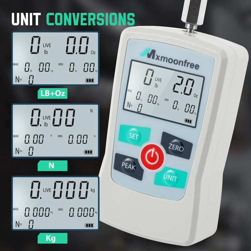 110LB Digital Force Gauge Trigger Pull Meter Upgrade MMF-110LB | Data Storage for MAX MIN AVG Values Multi Units LB Oz N Kg High Precision Sensor Auto Power Off Backlit LCD