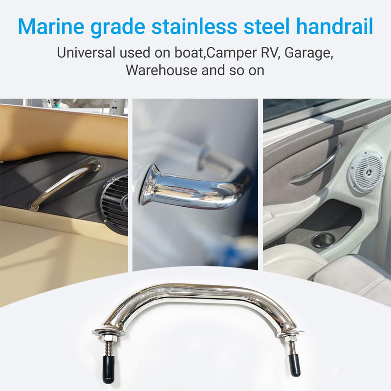9 inch Stainless Steel Boat Grab Handle, Marine Handrail Grip Hardware for Multipurpose, Mirror Polished (2PCS) 2PCS