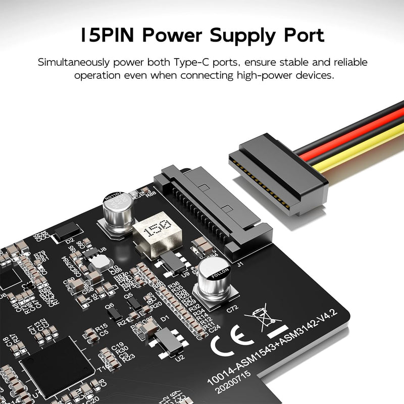 MAIWO 10Gbps PCIE USB C 3.2 GEN 2 Card, 2-Port USB-C to PCIE Expansion Card, Support PCIE X4 X8 X16 Host, PCI Express X4 to USB 3.2 GEN 2 Adapter for Desktop PC KC014