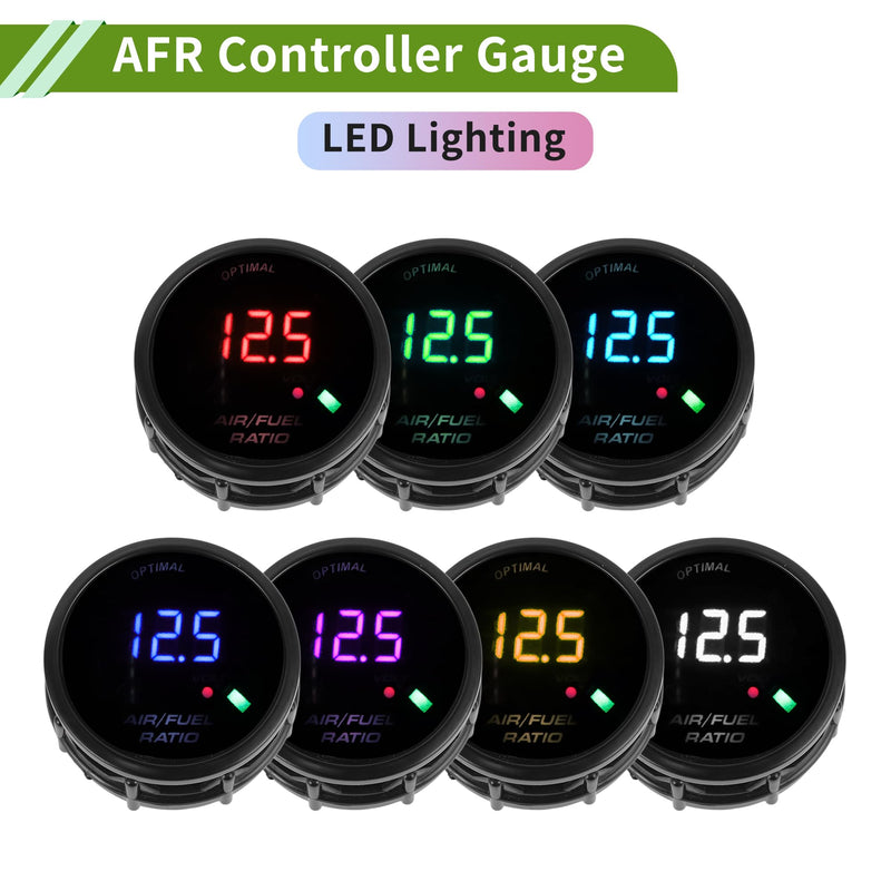 Air/Fuel Ratio Gauge 2" 52mm AFR Controller Gauge Colorful LED Digital Display Car Vehicle Automotive Universal Black Black Colorful