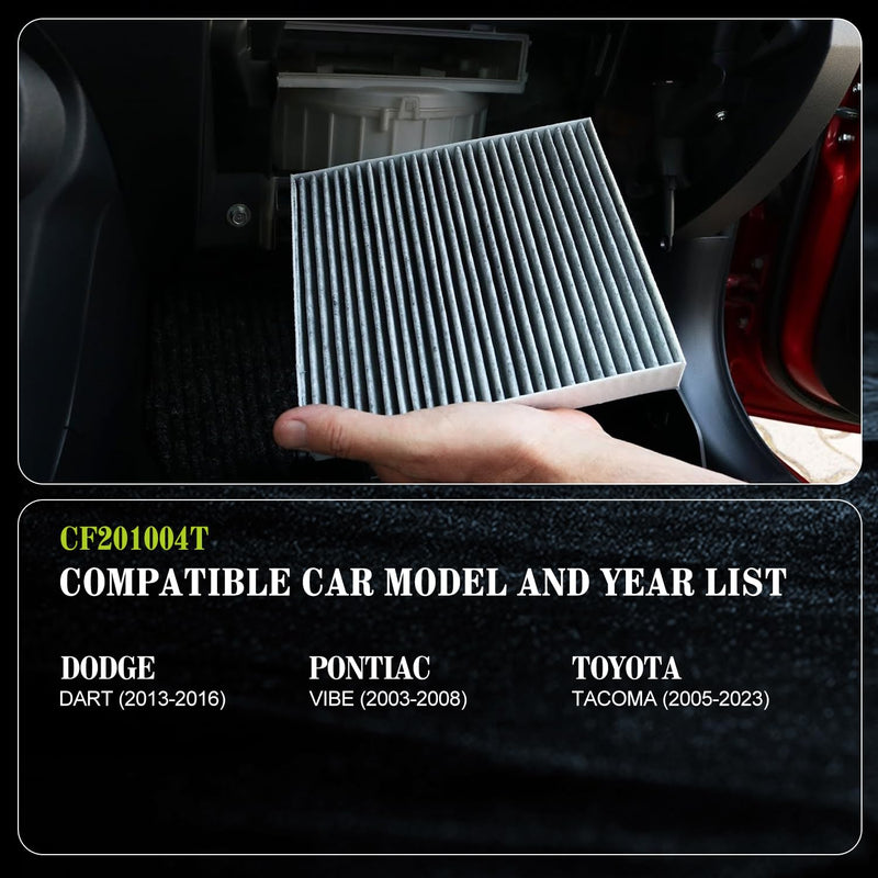 CF10374 Cabin Air Filter Compatible with Toyota Tacoma (2005-2023), Dodge Dart (2013-2016), Pontiac Vibe (2003-2008), Car Passenger Compartment Air Filter with Activated Carbon CF10374