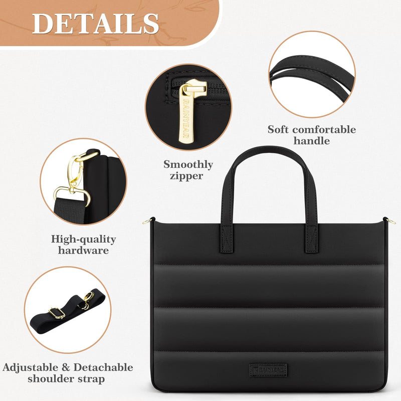RAINYEAR Laptop Bag for 14 Inch/15.6 Inch, Women Laptop Shoulder Bag | Protective Padded Waterproof Elegant Laptop Bag with Handle & Shoulder Strap, Fits for MacBook Computer Laptop Black 15.6 Inch