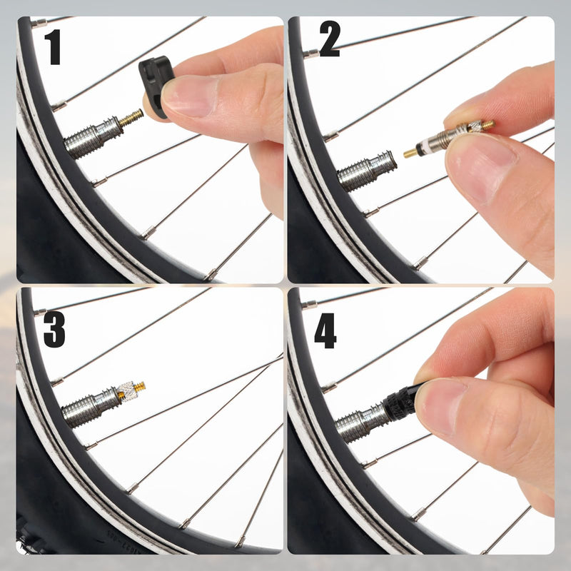 10pcs Valve Core for Presta, Tubeless Valve Core Bike Bicycle Replacement with 2 Plastic & Alloy Valve Core Remover Dismantle Removal Tools & 10 Valve Stem Core Caps for Tubeless Road MTB Tires