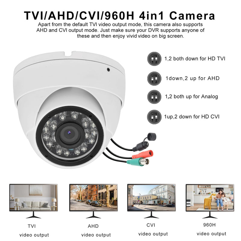 2MP Analog CCTV Camera 1080p 4-in-1 (TVI/AHD/CVI/960H Analog) Dome Security Cameras Outdoor Indoor, 2.8mm Lens, ICR, 24pcs LEDs, IR Night Vision, 105° Wide Angle, Full Metal Housing