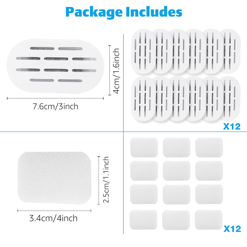 MISFANS Ceramic Cat Water Fountain Filters, 12 Pack Replacement Filters & 12 Pack Replacement Pre-Filter Sponges Set for MISFANS and Other Ceramic Pet Fountain Water Dispenser 12 Filters + 12 Sponges(3-4 month supply)