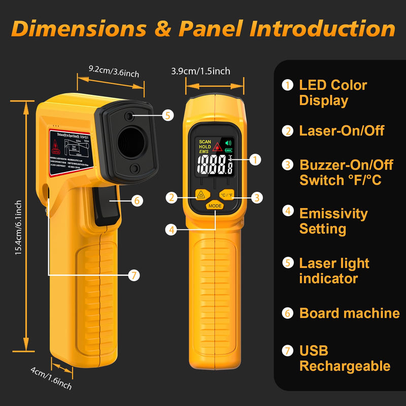FKM Rechargeable Infrared Thermometer Gun,13-Point Laser Non-Contact Laser Thermometer Gun,High Precision,-58°F~1472°F,Digital IR Temperature Gun for Cooking,Griddle,Oven,HVAC,Automotive,Industrial -58°F~1472°F (-50°C~800°C)