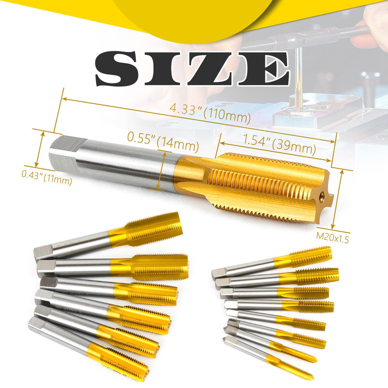 2Pcs M20 x 1.5 Thread Tap,M2 HSS Right Hand M20 x 1.5 Thread Milling Tap,Taper and Bottom Threading Hand Tap 2Pcs Taper & Bottom Tap Set