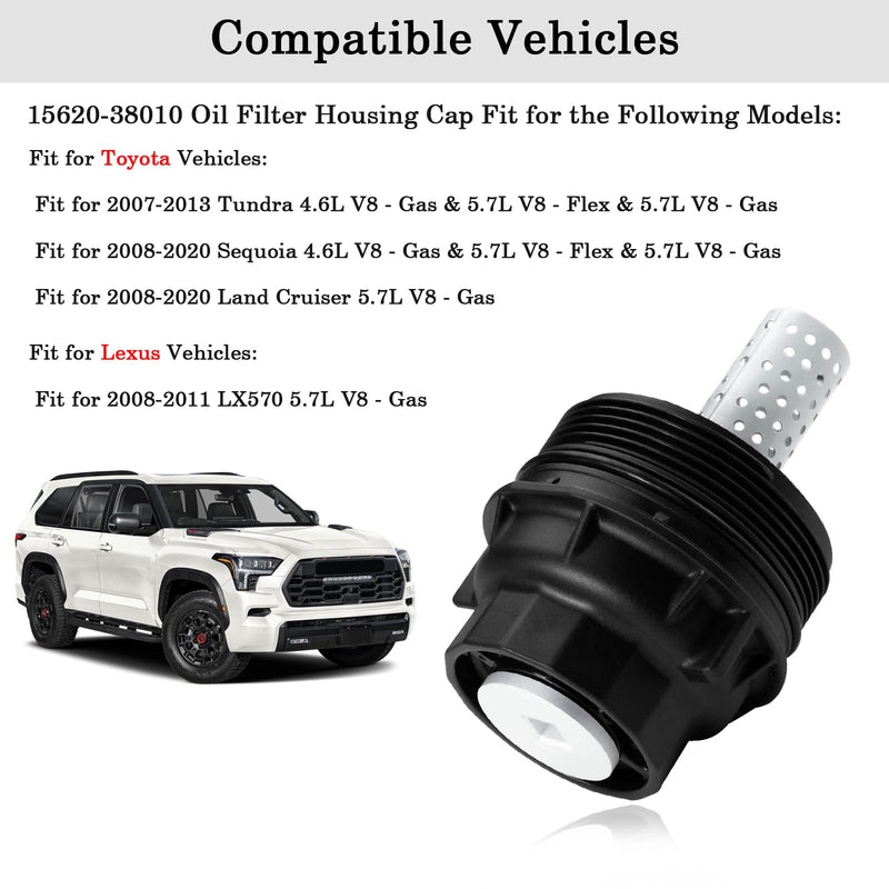 15620-38010 Oil Filter Housing Cap Assembly With Oil Plug Drain, Fit for Toyota Tundra, Sequoia, Land Cruiser & Lexus LX570, Replace 15620-0S010 15620-38010