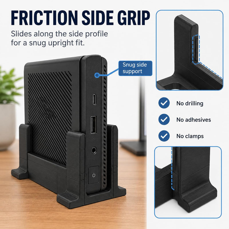 Vertical Desk Stand Compatible with HP EliteDesk 800 G3 G4 G5 Mini – Stable Upright Support | Space-Saving Side Grip Holder | Small Form Factor Computer Base