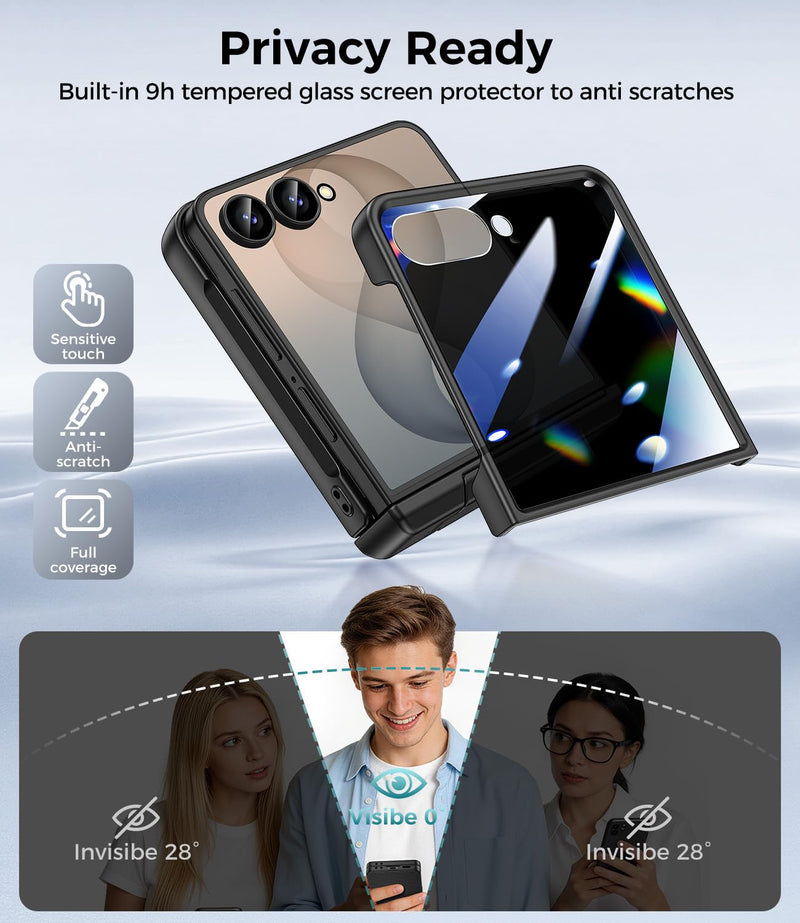 Magnetic for Samsung Galaxy Z Flip 8 Case with Hidden Kickstand, Black | with Built-in Privacy Screen Protector & Hinge Protection, Compatible with MagSafe, Shockproof Non-Slip Textured Phone Cover