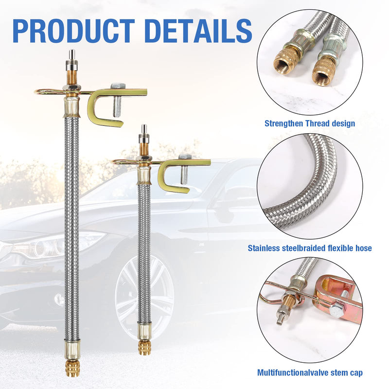 10 Pieces Stainless Steel Dually Valve Stem Extension, Includes 4 Pieces Dual Tire Valve Extension 6 Pieces Valve Extender Adaptor for Most Cars Truck RV (7.1 Inches, 11.8 Inches) Style#1