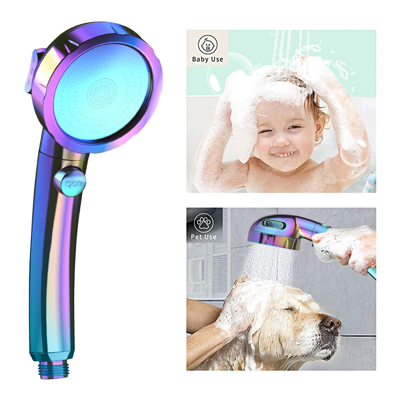 KAIYING Drill-Free High Pressure Handheld Shower Head with ON/OFF Switch, 3 Spray Modes - Polished Finish, Shower Head (Radiant Rainbow) + Bracket + Hose Radiant Rainbow