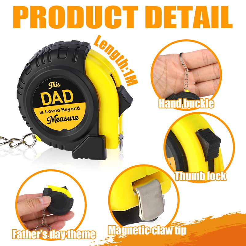 Chunful 30 Pcs Mini Measure Tape Keychain Set Employee Coworkers Gift Fathers Men Gifts Bulk 3 ft Small Retractable Measuring Tape Bulk with Father's Day Cards White Organza Bags(Yellow) Yellow